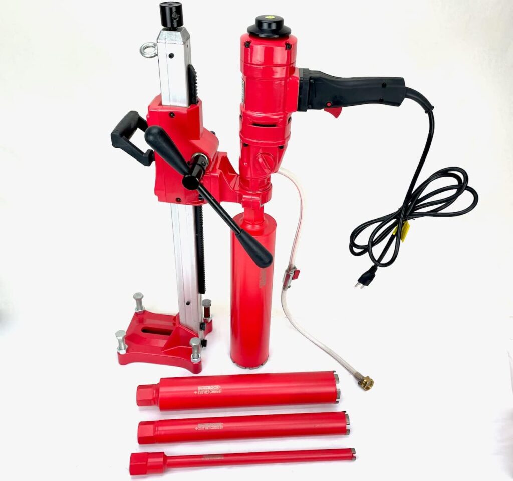 4Z1WS CORE DRILL by BLUEROCK Tools 2 SPEED W/STAND CONCRETE CORING WITH: 1,2,3,4 DIAMOND WET CORE BITS