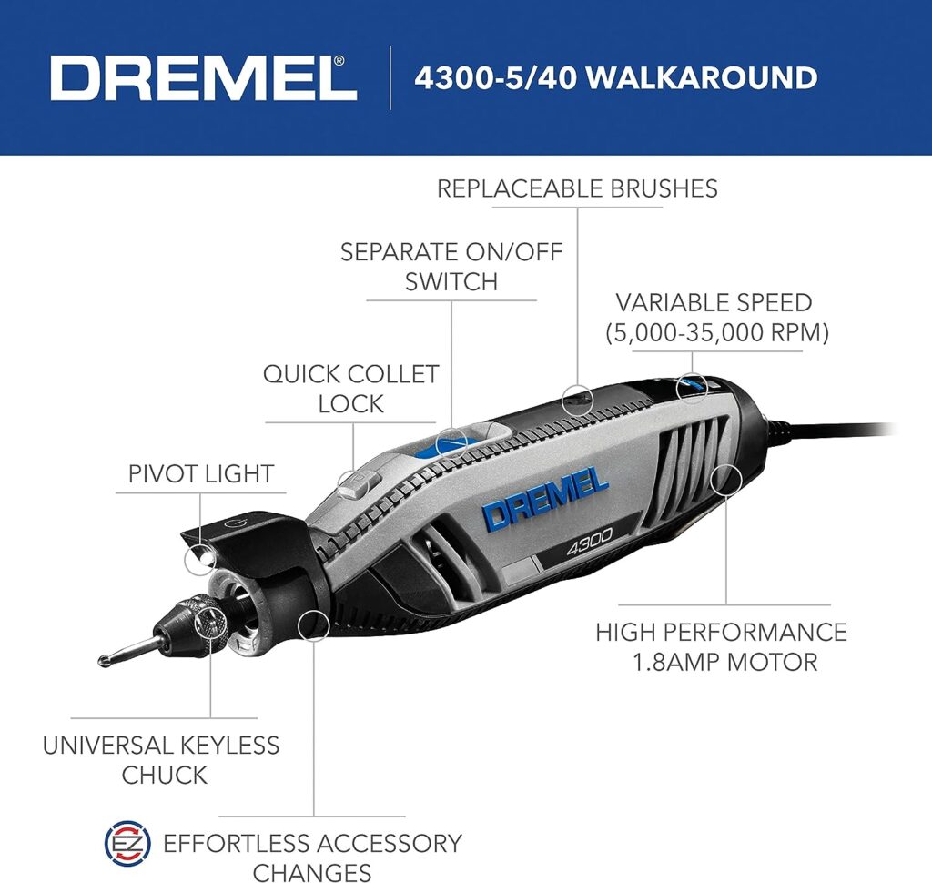 Dremel 4300-5/40 High Performance Rotary Tool Kit with LED Light- 5 Attachments  40 Accessories- Engraver, Sander, and Polisher- Perfect for Grinding, Cutting, Wood Carving, Sanding, and Engraving