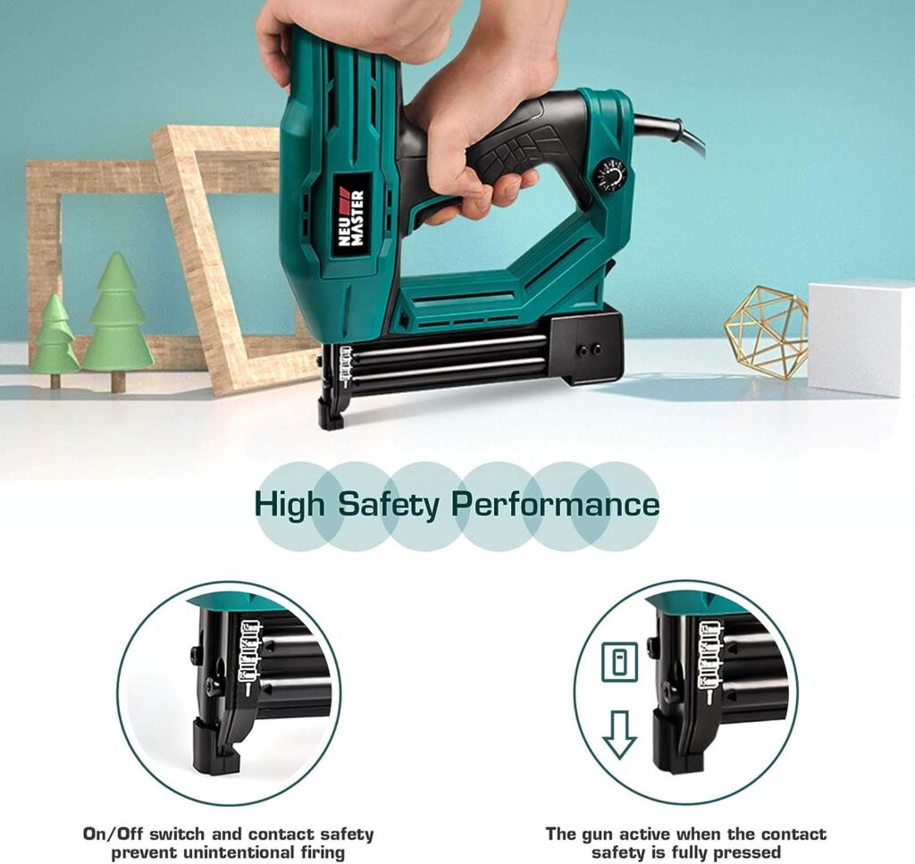 Electric Brad Nailer, NEU MASTER NTC0040 Electric Nail Gun/Staple Gun for Upholstery, Carpentry and Woodworking Projects, 1/4 Narrow Crown Staples 200pcs and Nails 800pcs Included