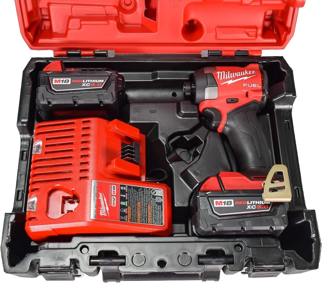 Milwaukee 2953-22 18V Cordless Brushless 1/4 Hex Impact Driver Kit with (2) 5.0Ah Lithium Ion Batteries, Charger  Tool Case