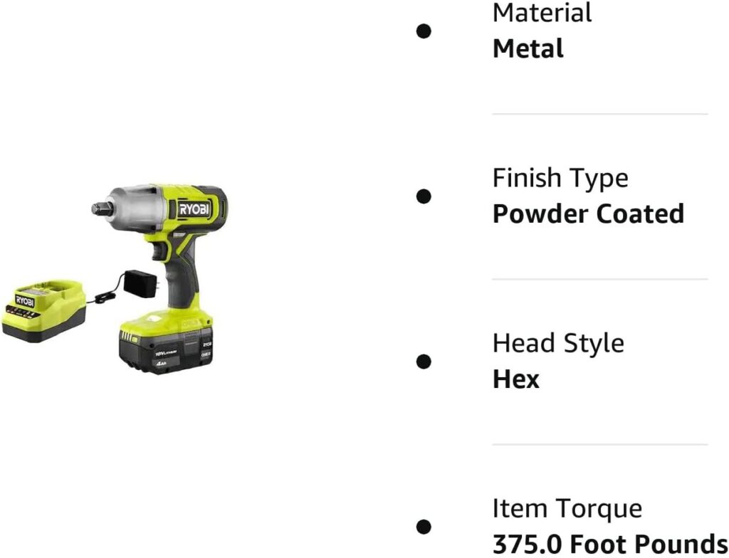 RYOBI ONE+ 18V Cordless 1/2 in. Impact Wrench Kit with 4.0 Ah Battery and Charger, (PCL265K1)