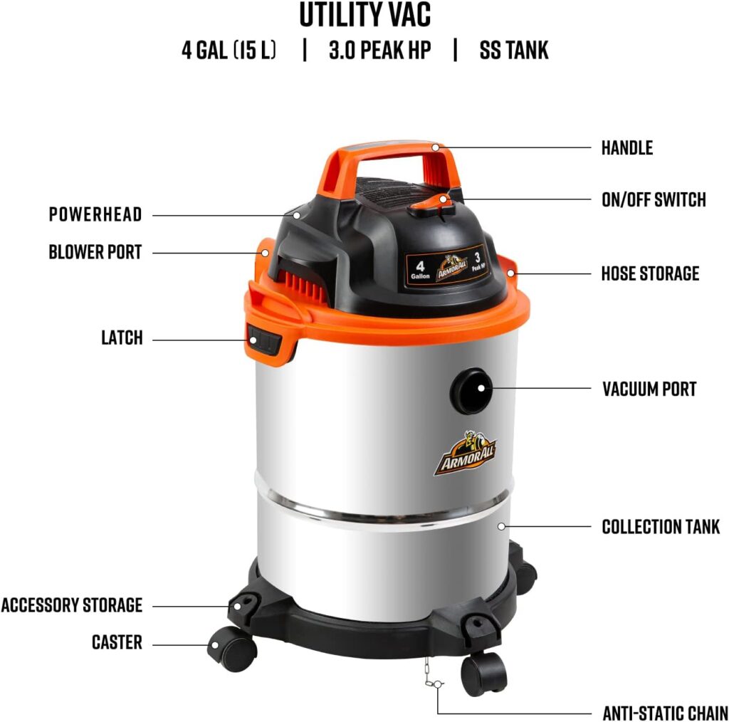 Armor All, AA255 , 2.5 Gallon 2 Peak HP Wet/Dry Utility Shop Vacuum , Orange