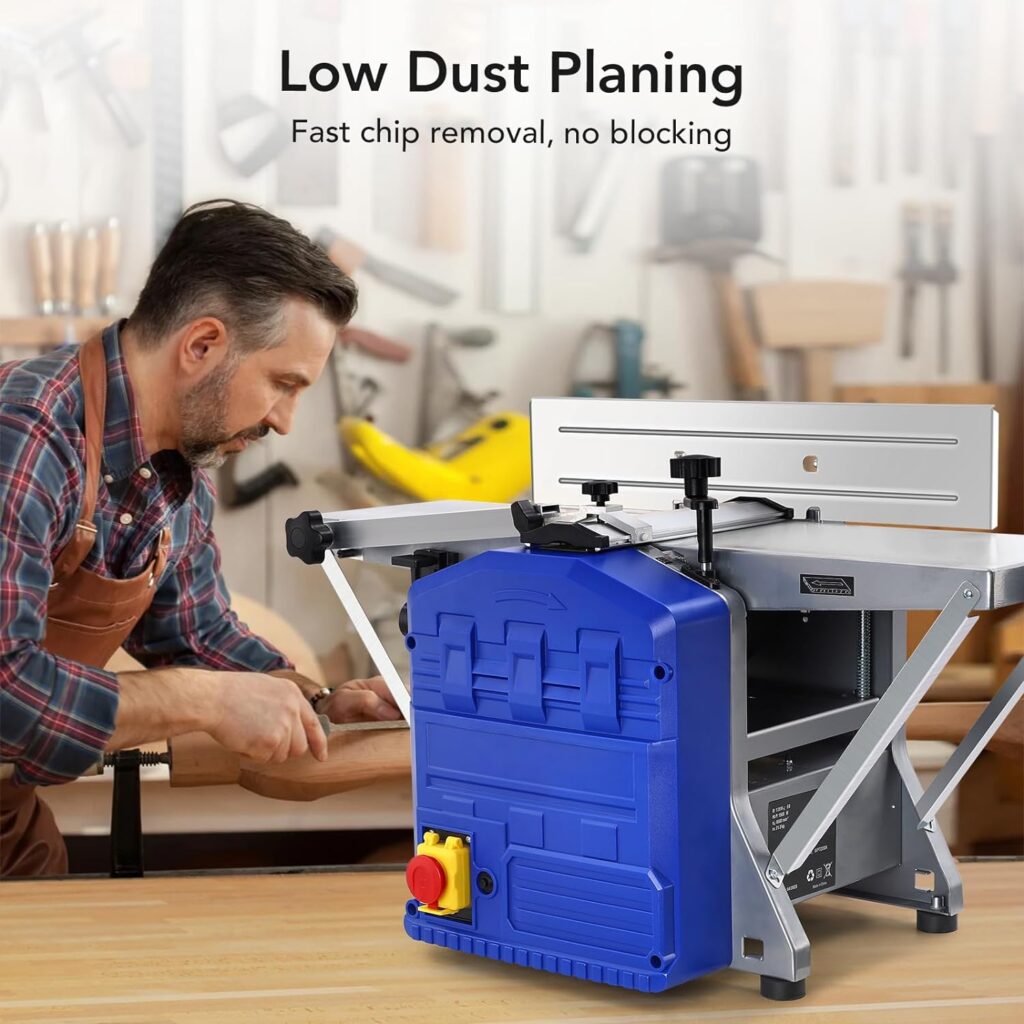 PioneerWorks Power Benchtop Planer, 1250W Wood Planer, Dual Planing Function, 29*8 Worktable Thickness Planer with Low Noise and Low Dust Planing, for both Hard  Soft Wood Planing  Thicknessing
