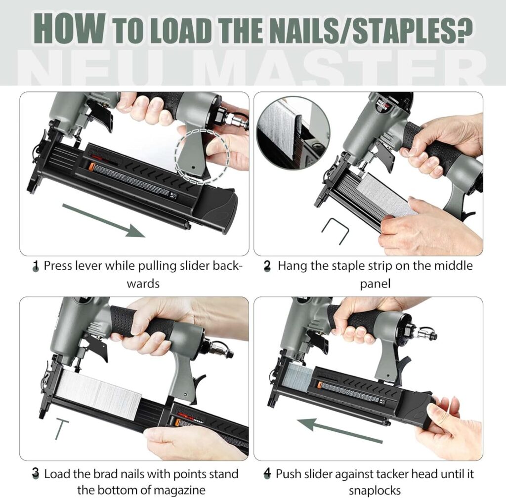 Pneumatic Brad Nailer, NEU MASTER 2 in 1 Nail Gun Staple Gun Fires 18 Gauge 2 Inch Brad Nails and Crown 1-5/8 inch Staples with Carrying Case and Safety Glasses