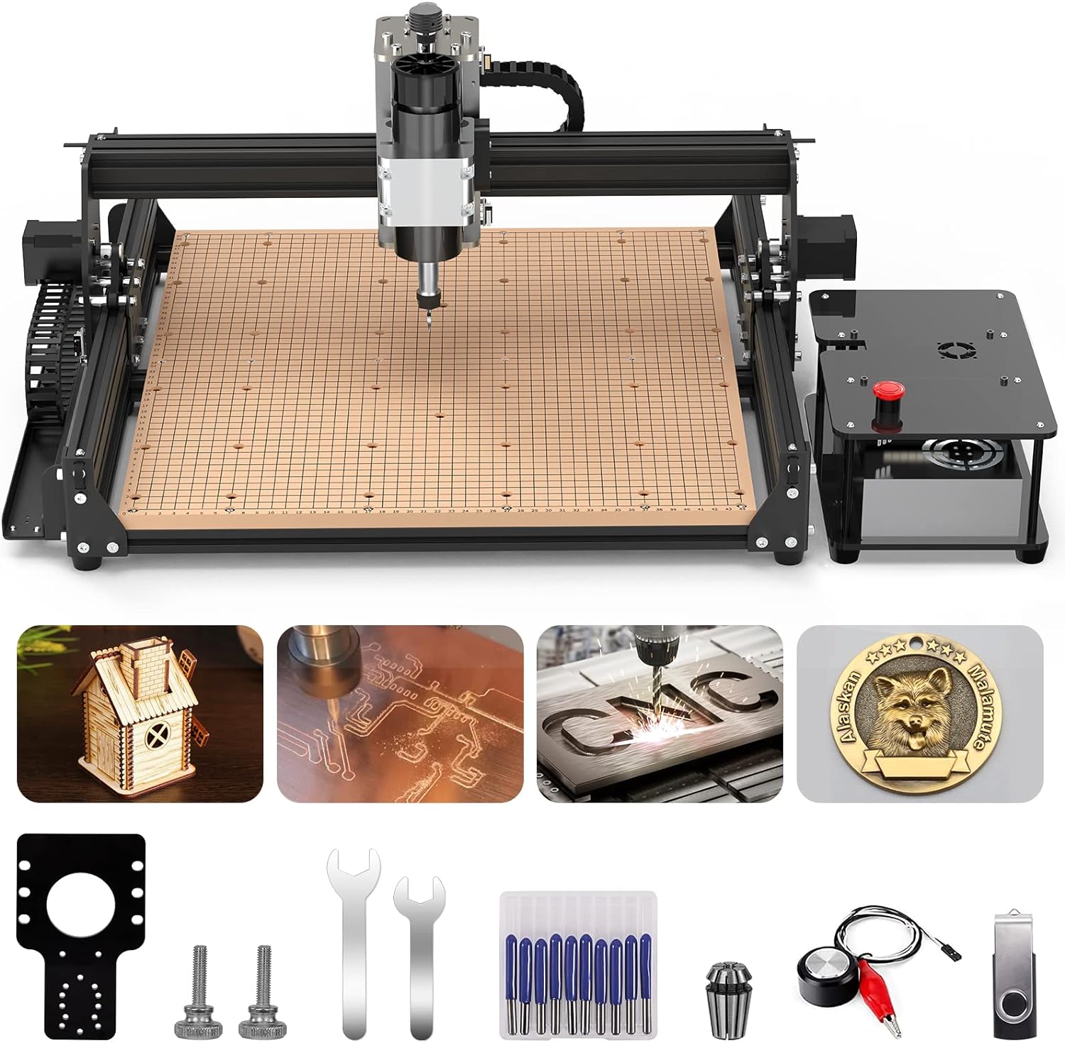 500W CNC Router Machine, 4540 CNC Machine for Metal, 3-Axis Stainless Steel Engraving Milling Machine for Carving Cutting Wood Acrylic PCB MDF Nylon, Working Area 430x390x90mm (16.9x15.4x3.5”)