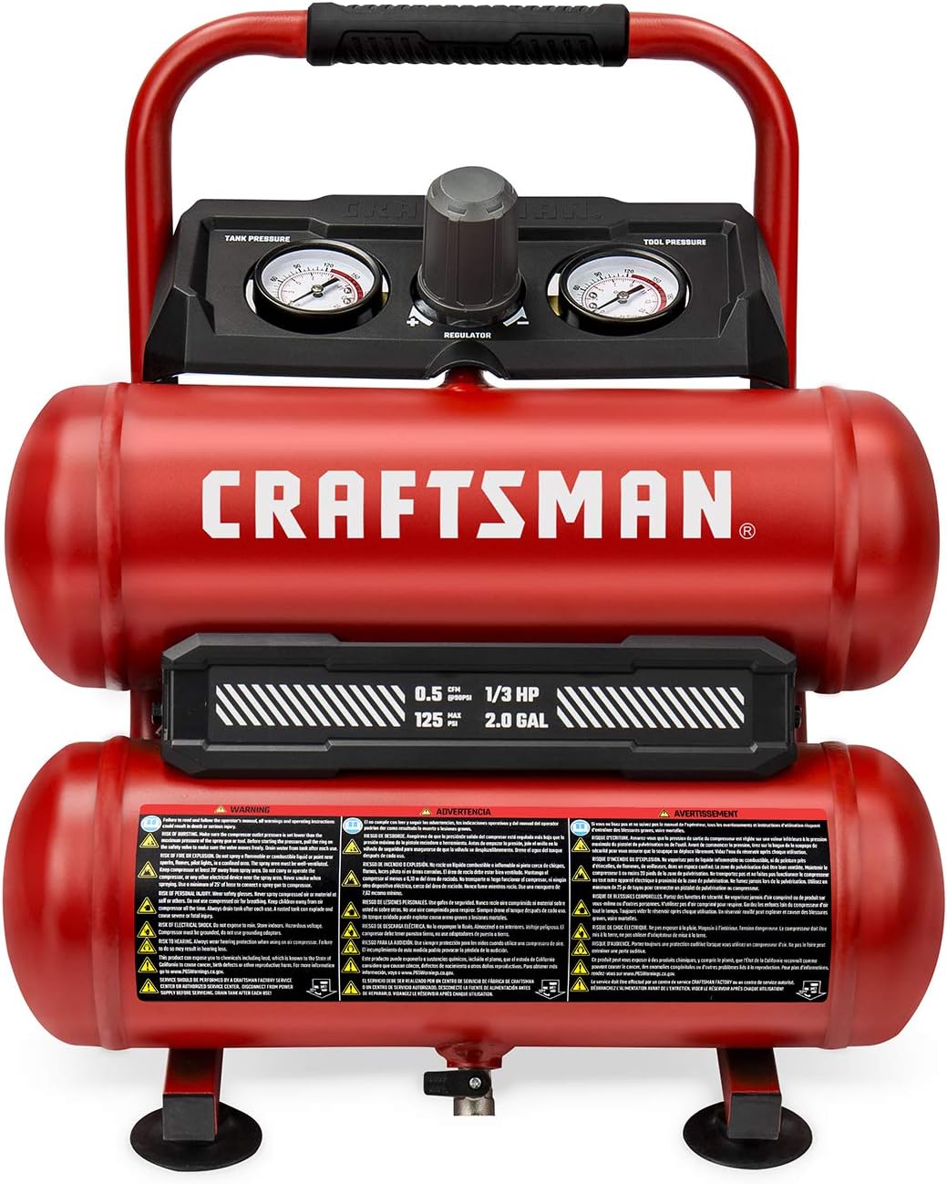 CRAFTSMAN Air Compressor, 2 Gallon Portable Air Compressor, Twin Tank, 1/3 HP Oil-Free Max 125 PSI Pressure, Model: CMXECXA0220242, Red : Tools  Home Improvement