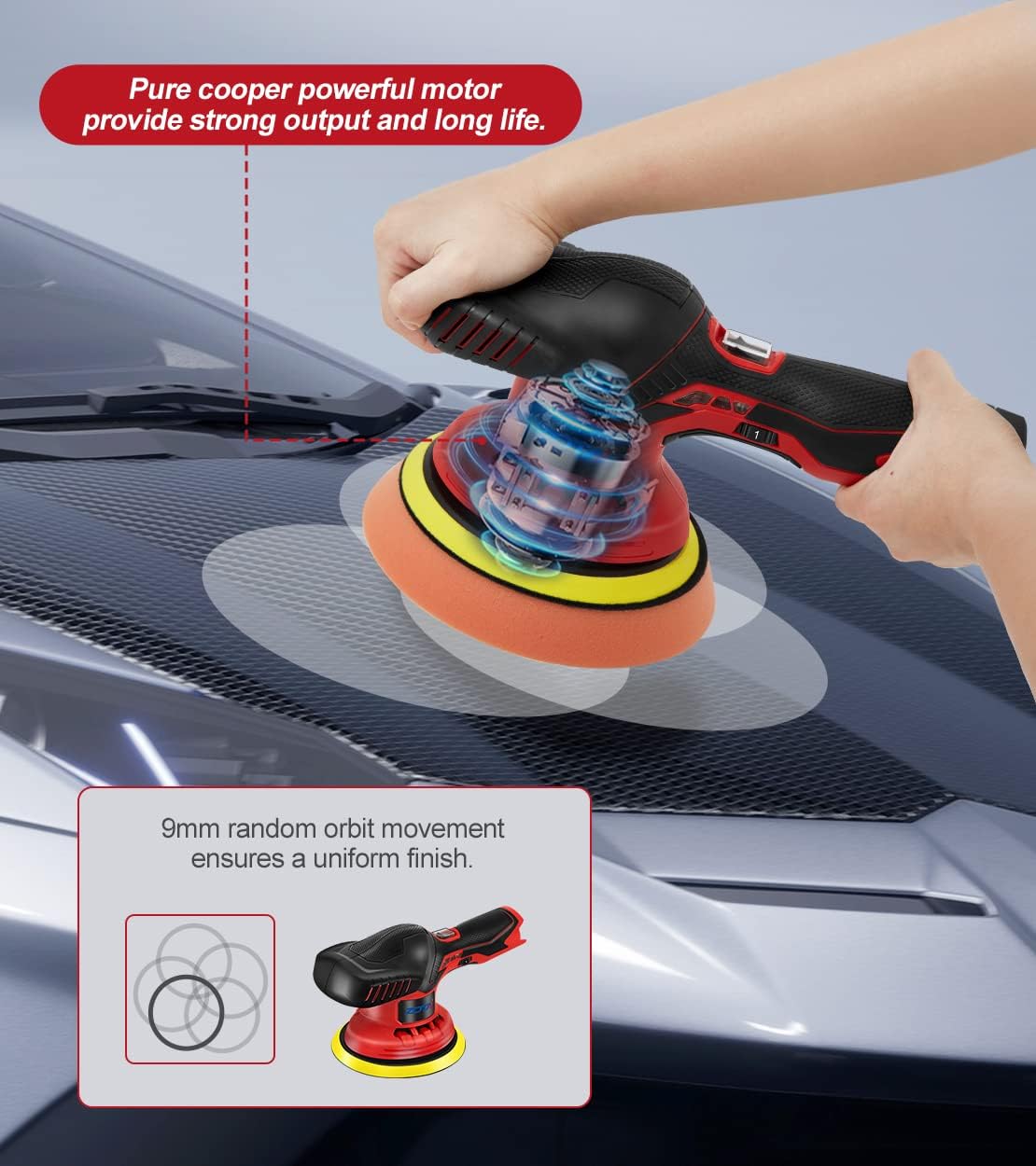 ZOTA Cordless Buffer Polisher for Car,6 inch 2pcs 12V/2.0Ah Lithium Rechargeable Battery Cordless Polisher with 6 Variable Speed,Quiet Orbital Car Buffers and Polishers kit.